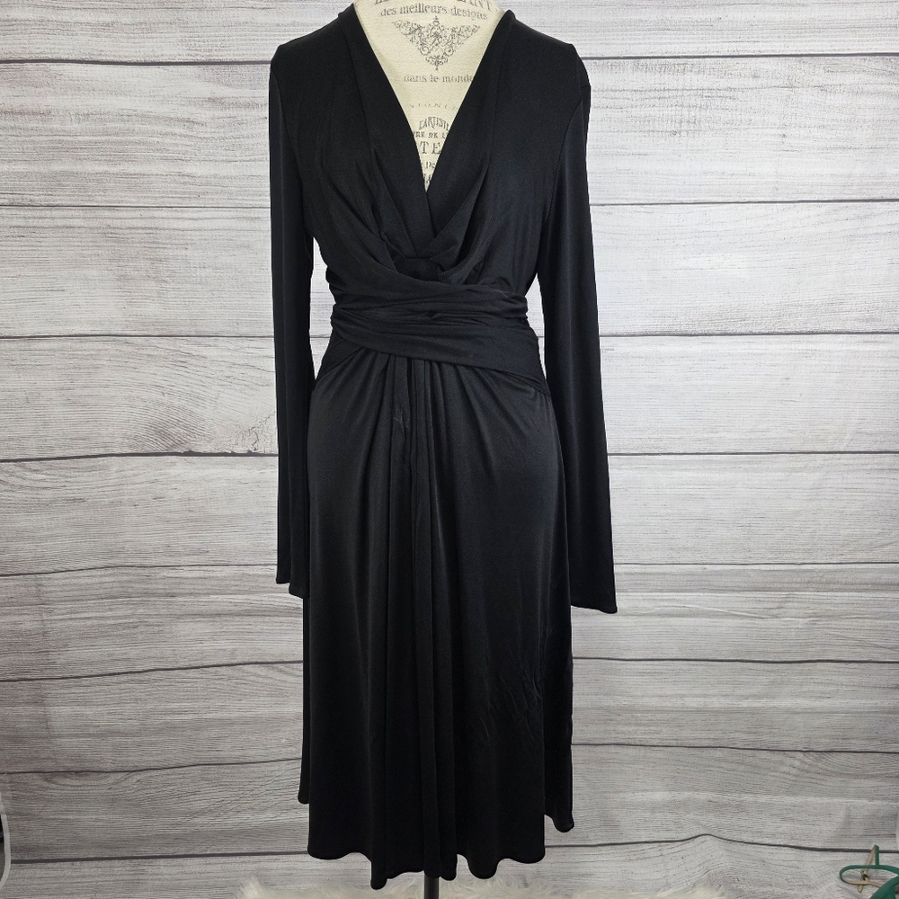 Tory Burch 100% Silk Black Long Sleeve Wrap Waist Dress